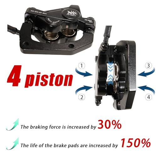E-Bike 4-Piston Hydraulic Disc Brake Set Power-Off Pre-Bled