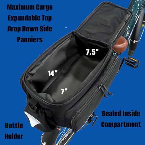 Expandable Rear Bike Rack Bag with Panniers Waterproof Trunk Bag