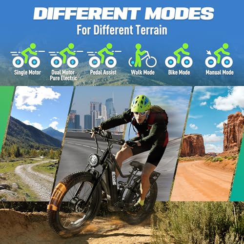 Dual Motor Electric Bike 26x4 Fat Tires Full Suspension 7-Speed