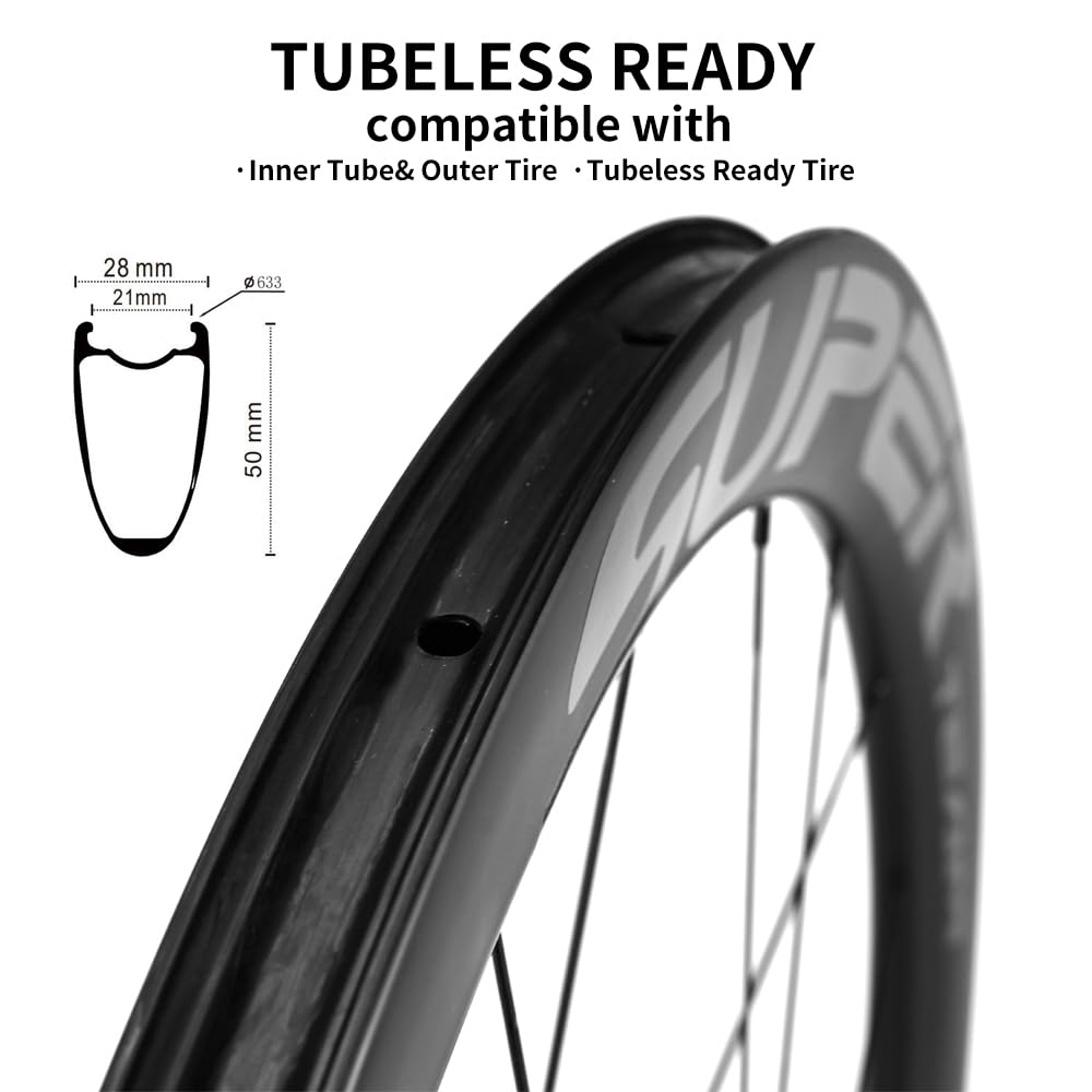 Carbon Road Bike Wheelset 50mm Tubeless Disc Brake Wheels