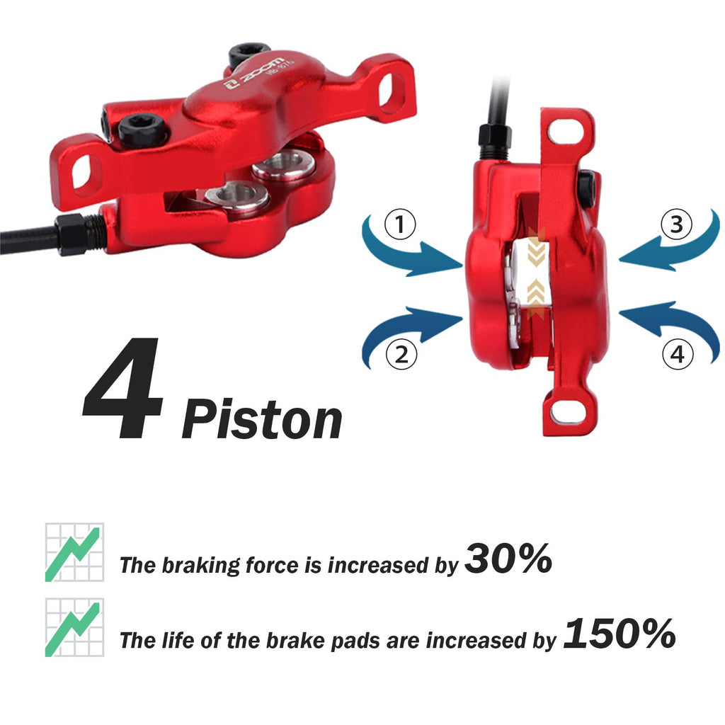 E-Bike Hydraulic Disc Brake Set 4-Piston Power-Off Pre-Bled