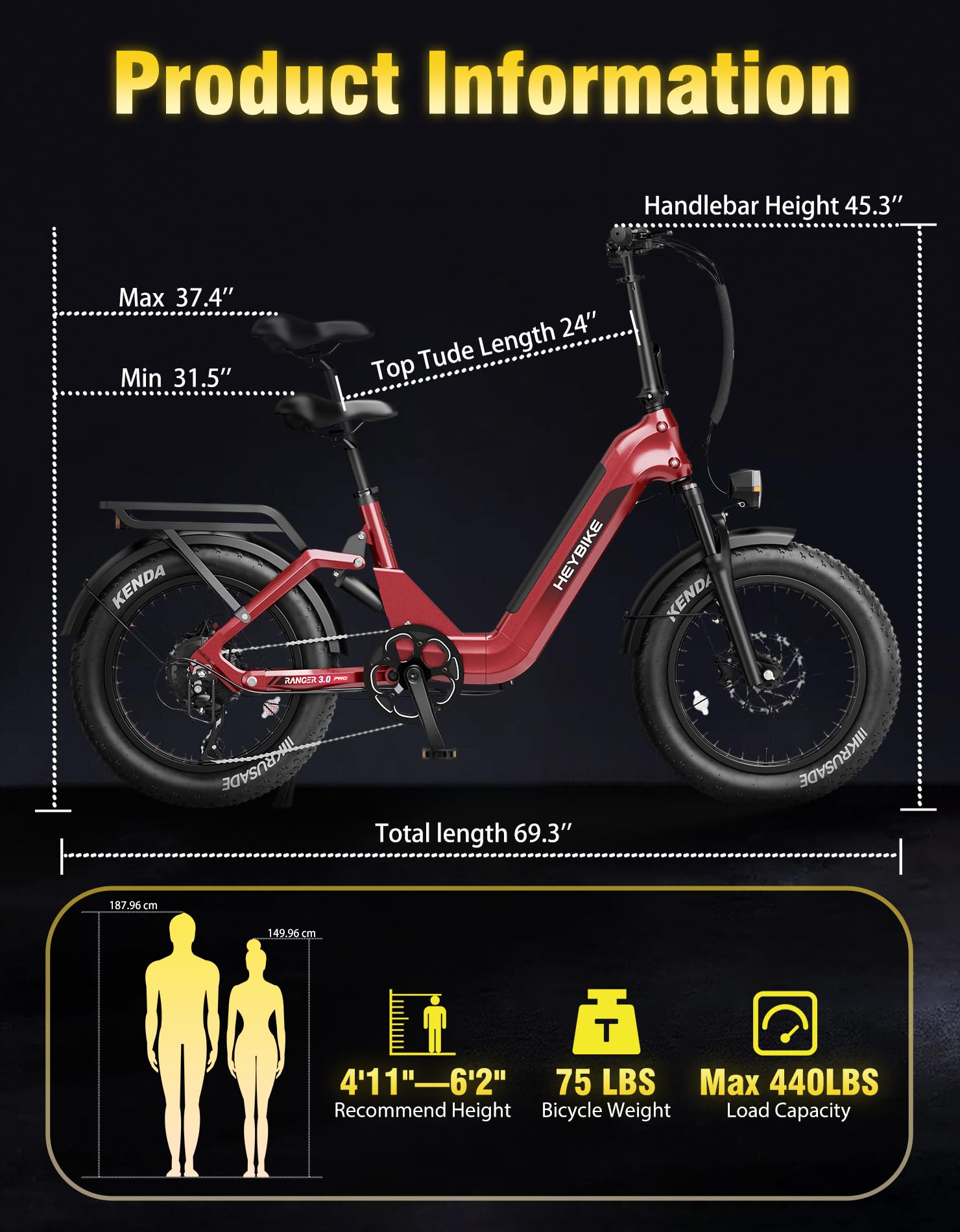 Foldable Electric Bike 1200W Motor 20x4.0 Fat Tires Hydraulic Brakes