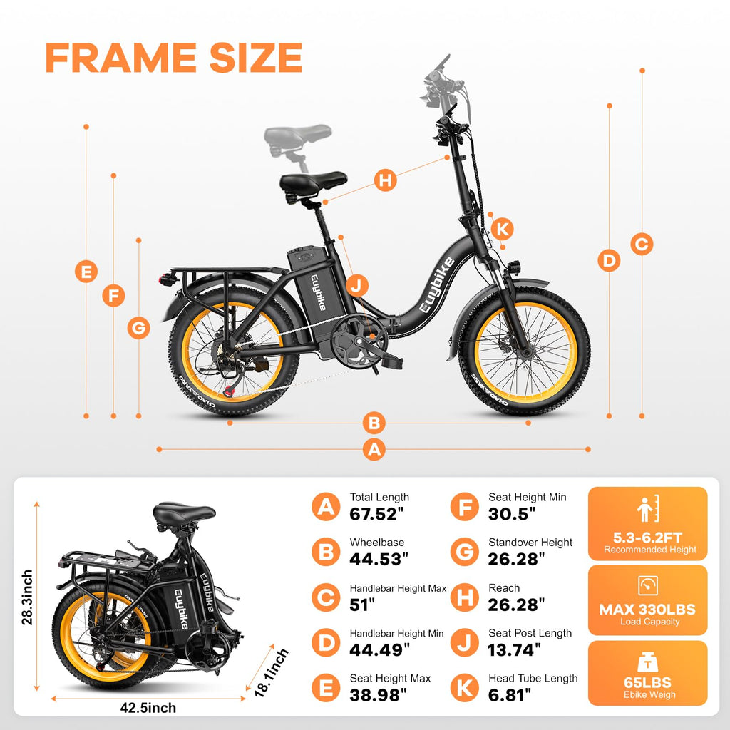 Folding Electric Bike 1000W Motor 20-Inch Fat Tires 7-Speed Step-Thru
