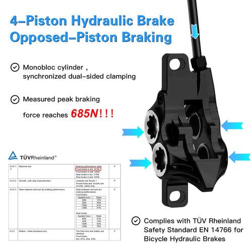 4-Piston Hydraulic Disc Brake Set with Ceramic Brake Pads