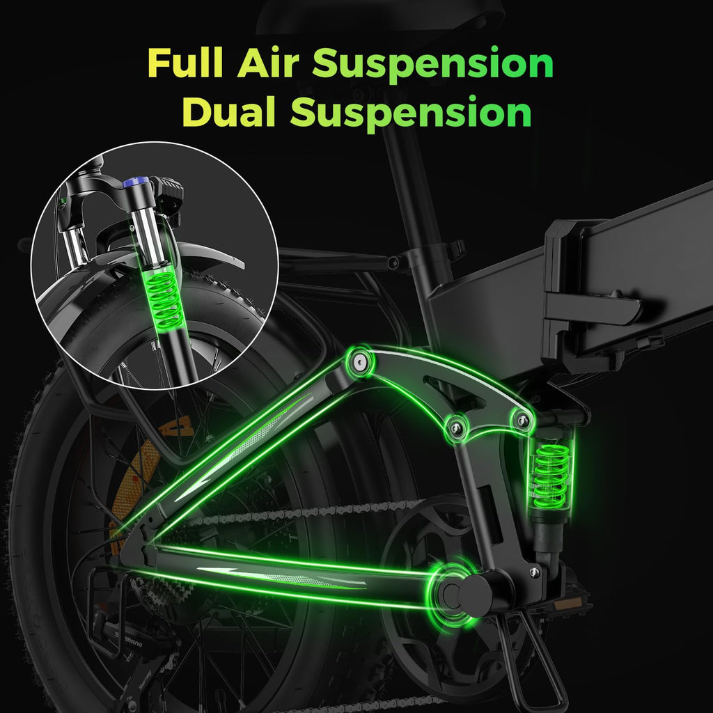 Folding Electric Bike 1500W Motor 20x3.0 Fat Tires 7-Speed Full Suspension