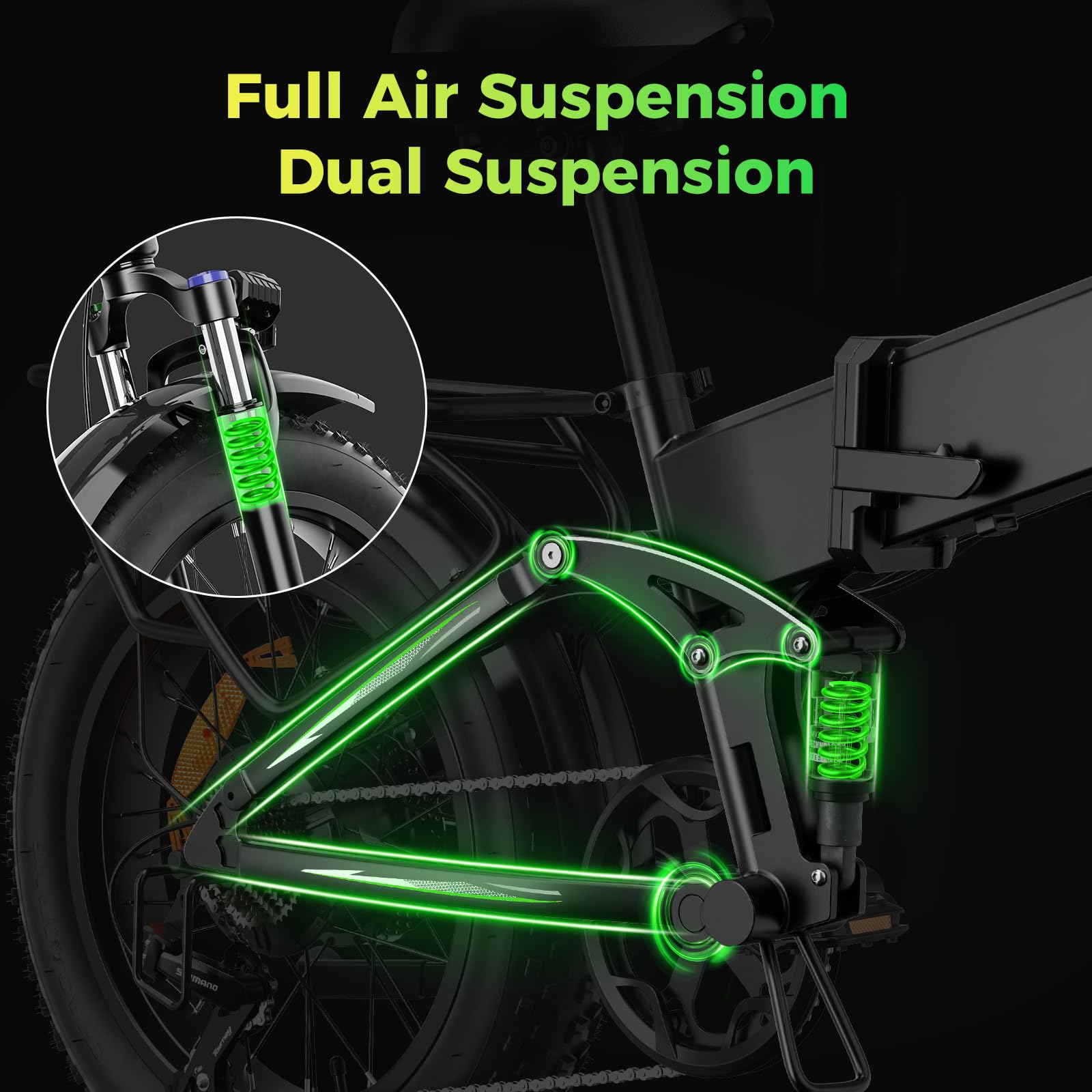 Folding Electric Bike 1500W Motor 20x3.0 Fat Tires 7-Speed Full Suspension