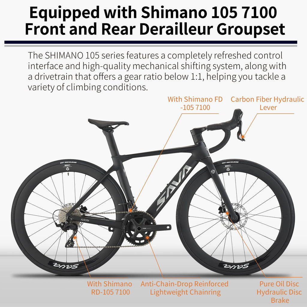 T800 Carbon Road Bike Shimano 105 R7100 24-Speed Hydraulic Disc Brake