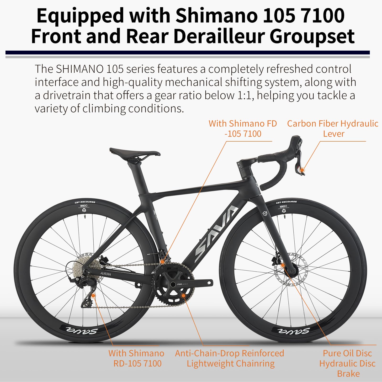 T800 Carbon Road Bike Shimano 105 R7100 24-Speed Hydraulic Disc Brake