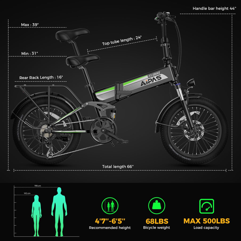 Folding Electric Bike 1500W Motor 20x3.0 Fat Tires 7-Speed Full Suspension