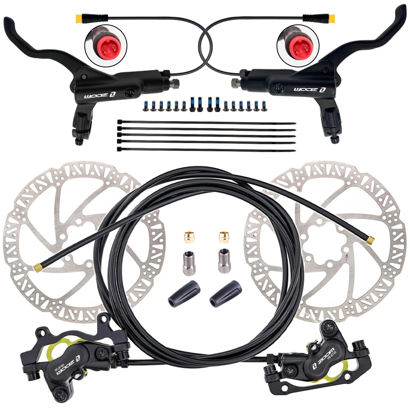 E-Bike Hydraulic Disc Brake Set 4-Piston Power-Off Pre-Bled