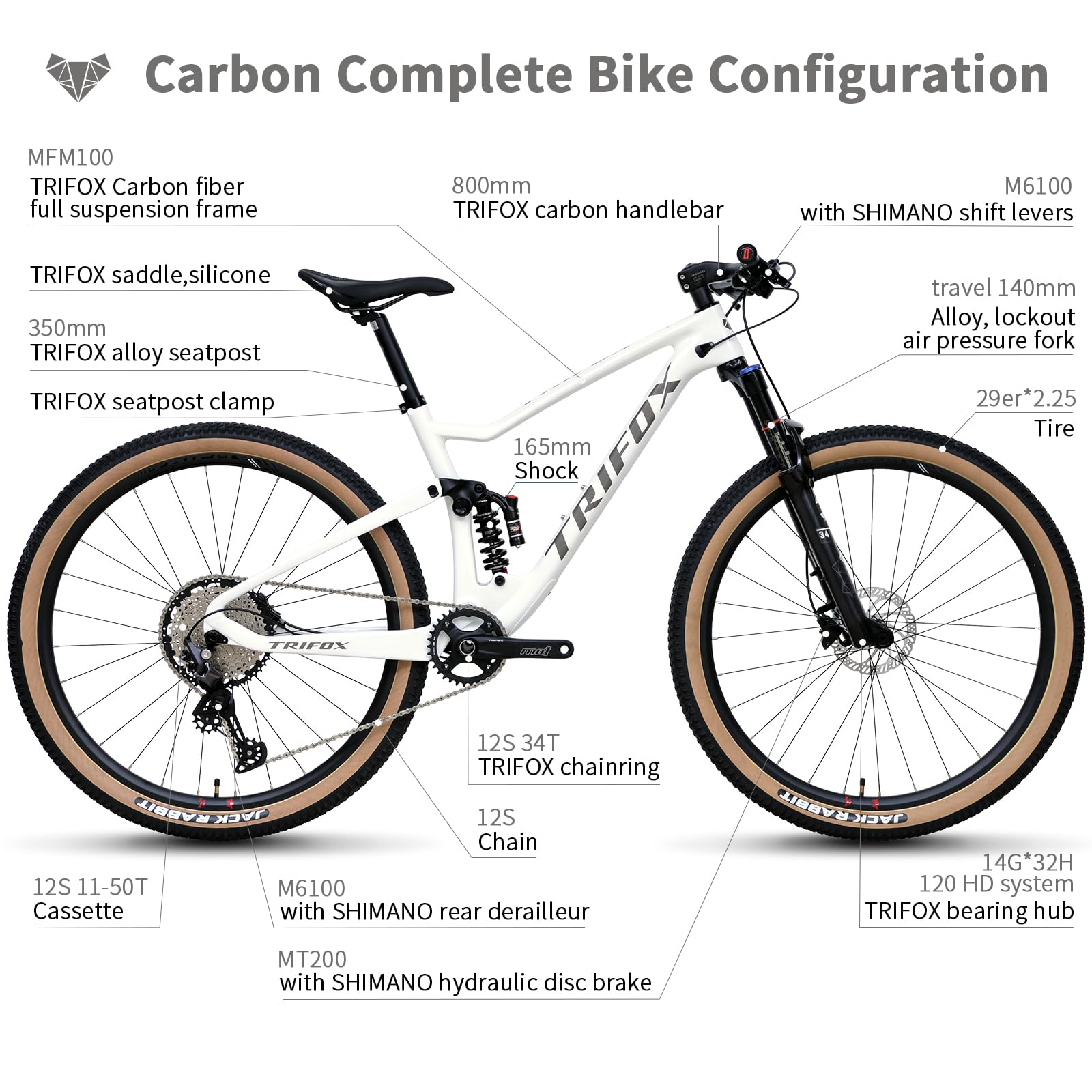29er Carbon Full Suspension Mountain Bike, 12-Speed, 140mm Air Fork