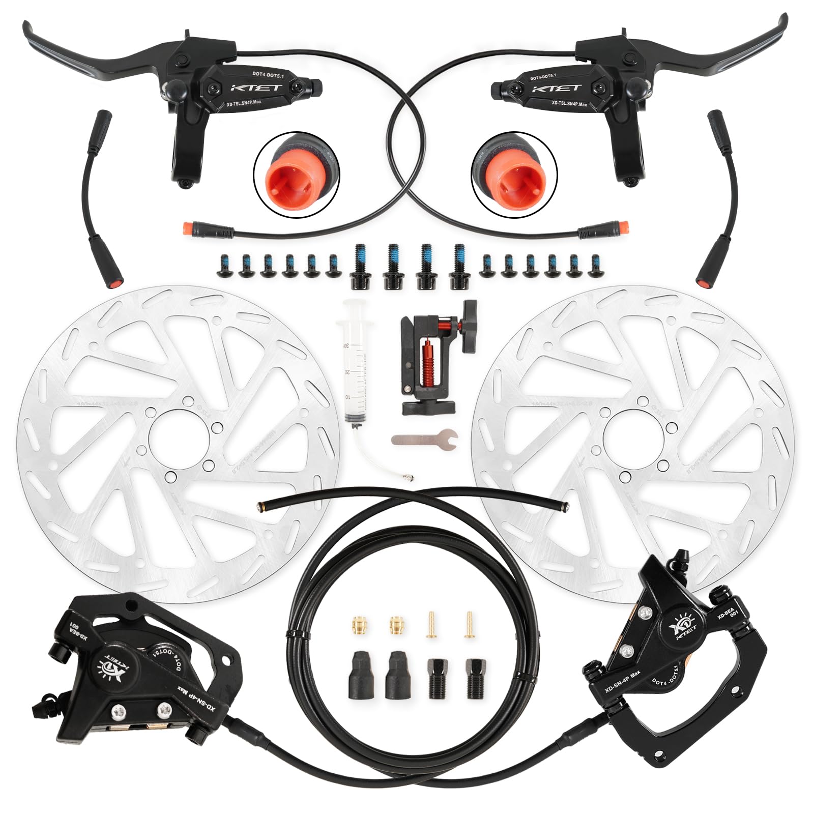 E-Bike 4-Piston Hydraulic Disc Brake Set Power-Off Pre-Bled