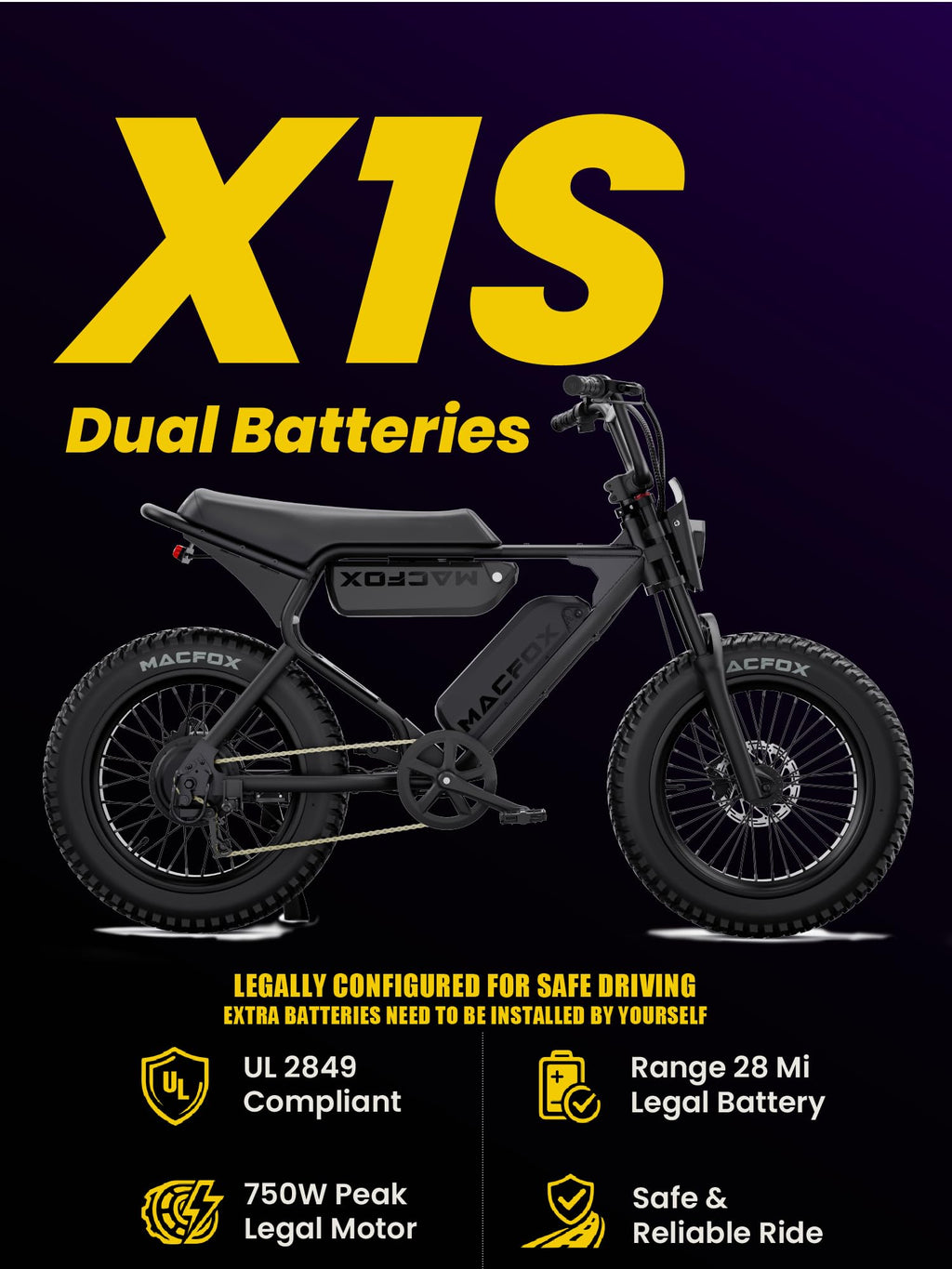 Electric Bike 750W Motor 20x4 Fat Tires Class 2