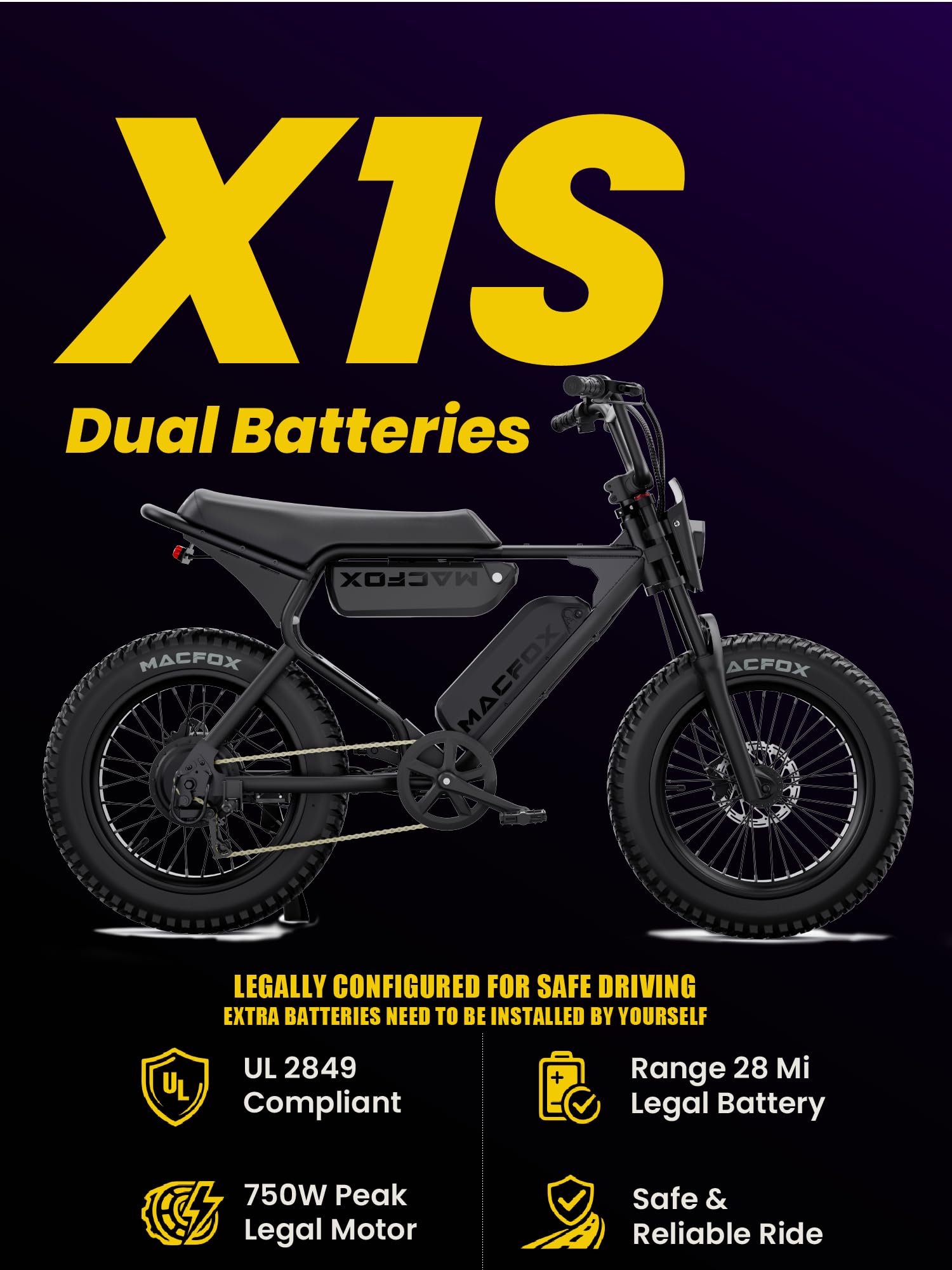 Electric Bike 750W Motor 20x4 Fat Tires Class 2