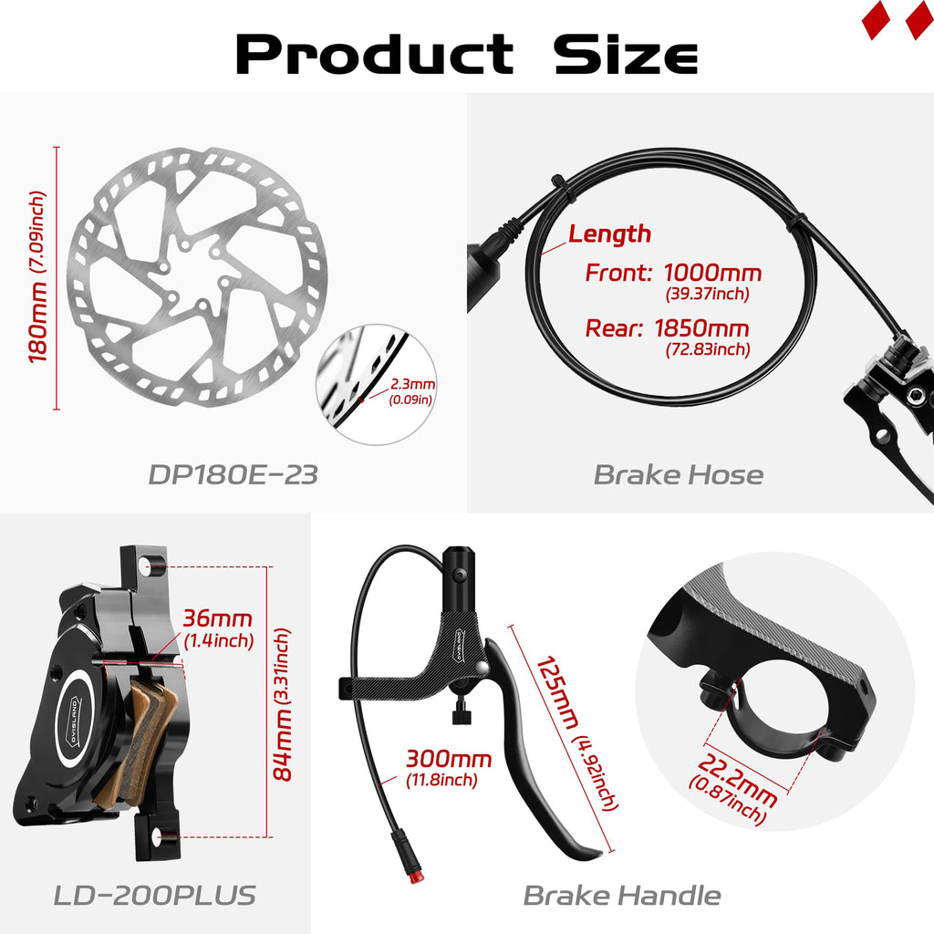 E-Bike Hydraulic Disc Brake Set Pre-Bled Mineral Oil Front & Rear