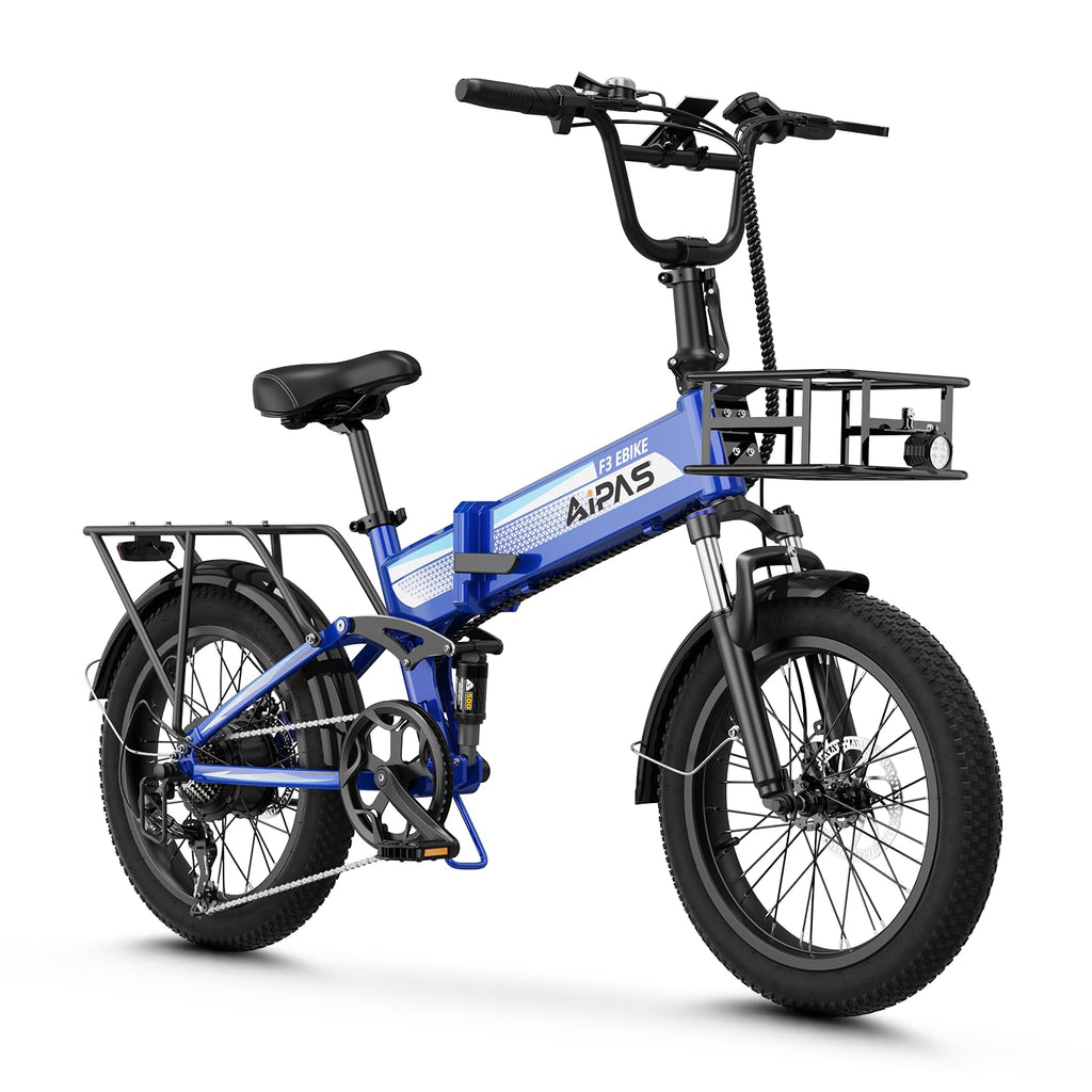 Folding Electric Bike 1500W Motor 20x3.0 Fat Tires 7-Speed Full Suspension