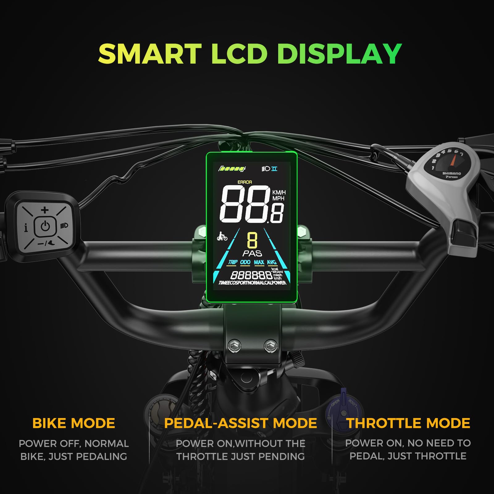Folding Electric Bike 1500W Motor 20x3.0 Fat Tires 7-Speed Full Suspension
