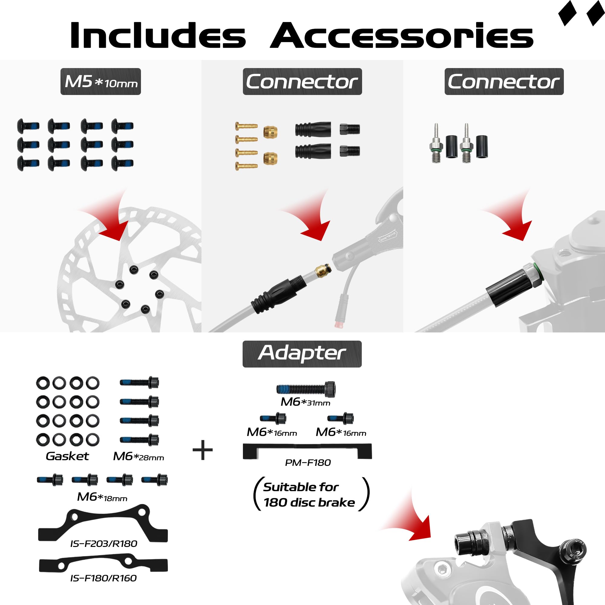 E-Bike Hydraulic Disc Brake Set Pre-Bled Mineral Oil Front & Rear