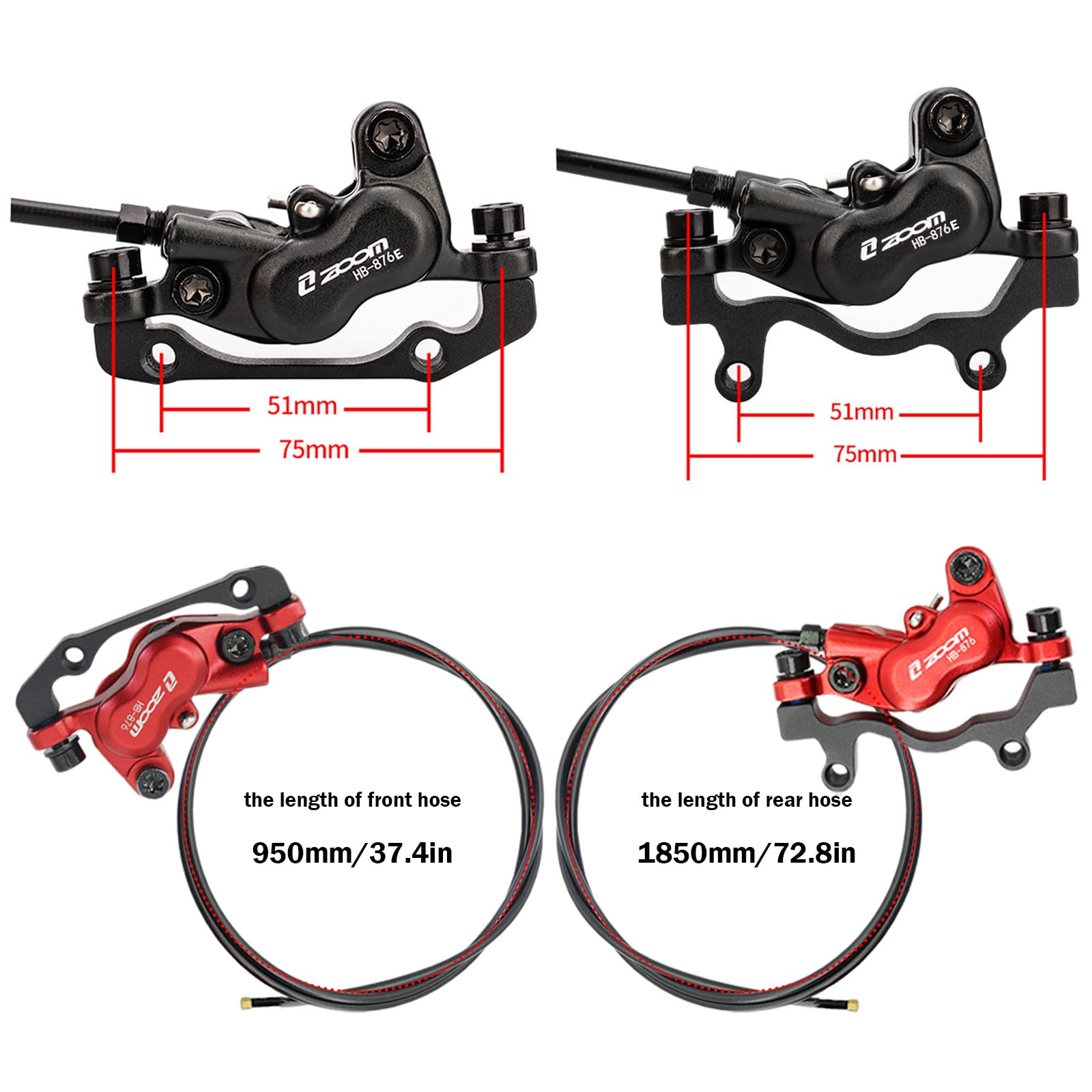 E-Bike Hydraulic Disc Brake Set 4-Piston Power-Off Pre-Bled