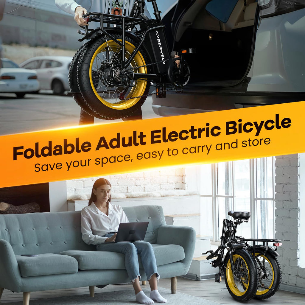 Folding Electric Bike 1000W Motor 20-Inch Fat Tires 7-Speed Step-Thru