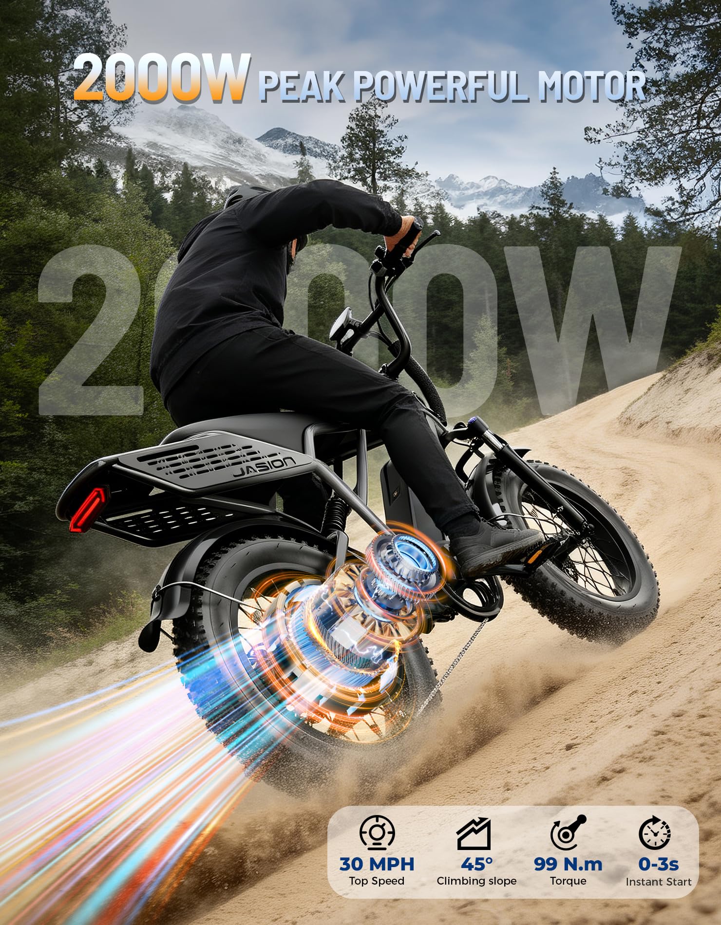 Electric Dirt Bike 2000W/3000W Peak Motor Fat Tires Hydraulic Brakes