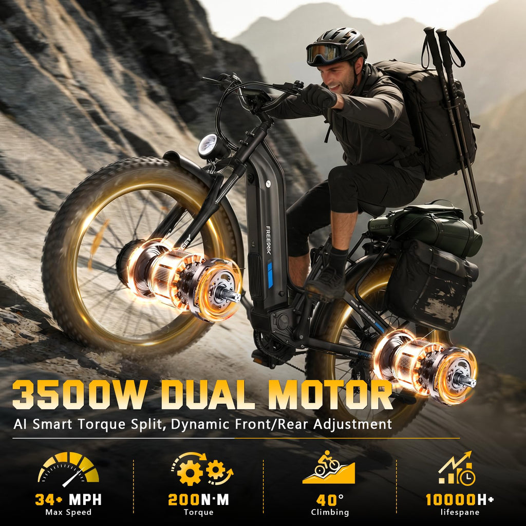 Dual Motor Electric Mountain Bike Full Suspension 26-Inch Fat Tires