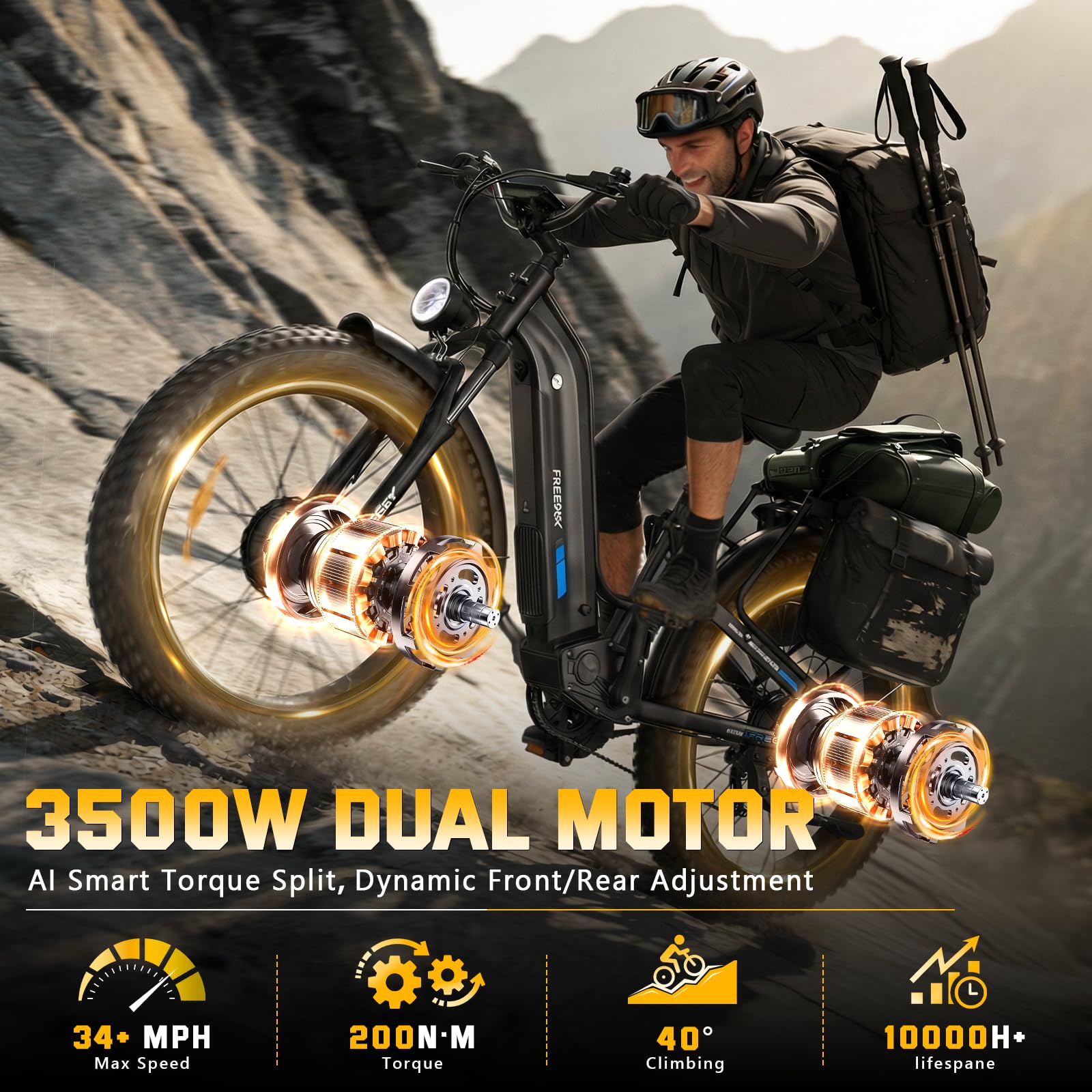 Dual Motor Electric Mountain Bike Full Suspension 26-Inch Fat Tires