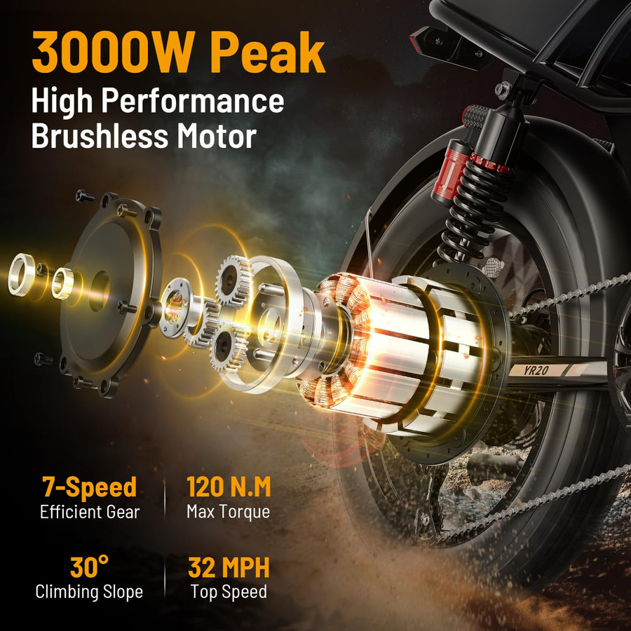 3000W 20” Fat Tire Electric Dirt Bike – 80-Mile Range