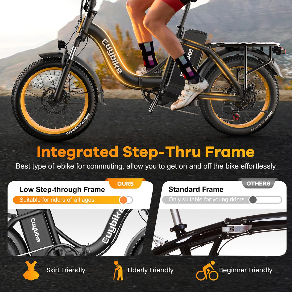 Folding Electric Bike 1000W Motor 20-Inch Fat Tires 7-Speed Step-Thru