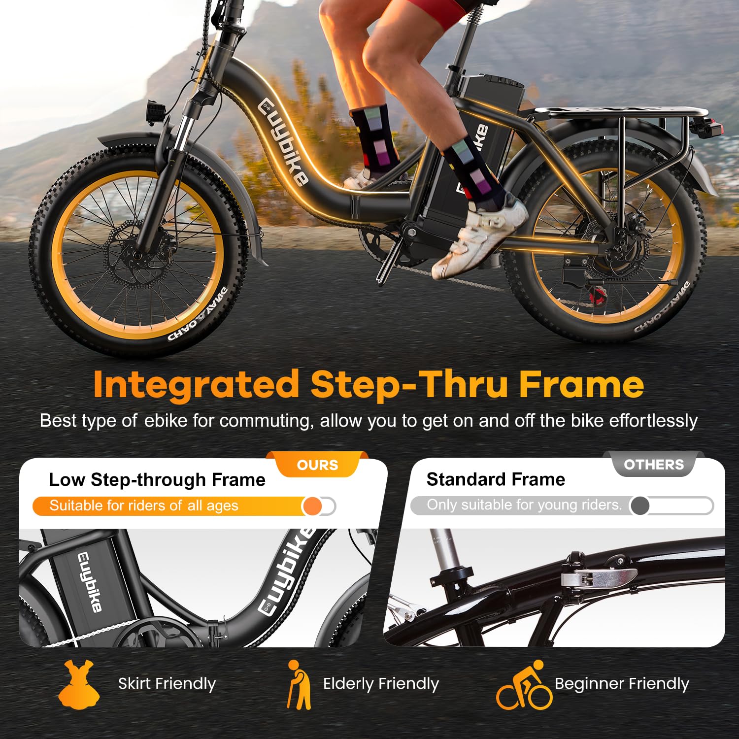 Folding Electric Bike 1000W Motor 20-Inch Fat Tires 7-Speed Step-Thru