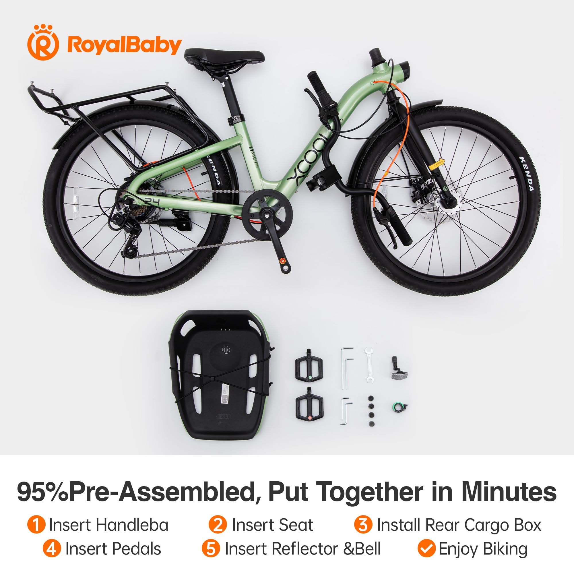 24 Inch Kids Bike Shimano 7-Speed Aluminum Frame Rear Rack